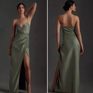 NWOT BHLDN Freya Satin Charmeuse Dress in Moss Green Size US 2